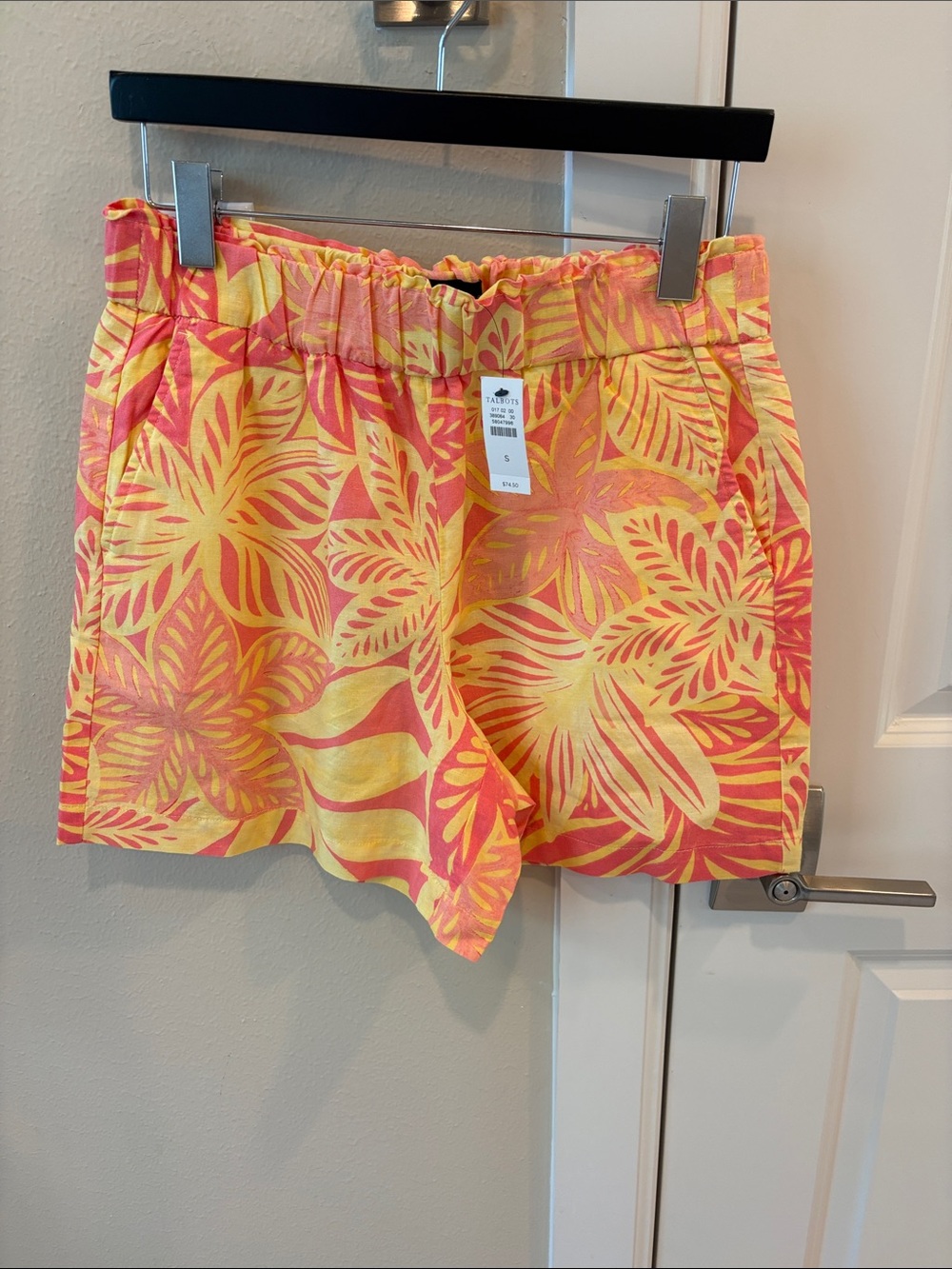 Talbots High-Waist Tropical Print Shorts in Yellow & Pink